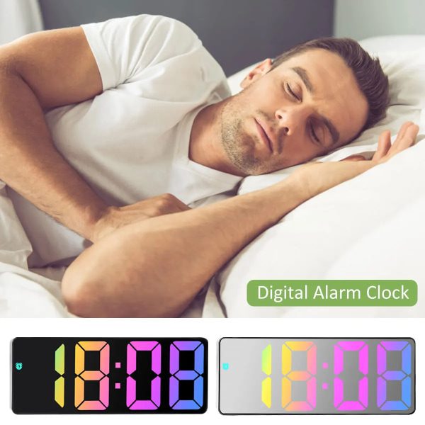Digital alarm clock, color LED, electronic clock, USB/battery powered 3 adjustable brightness, 5 mode voice control reusable
