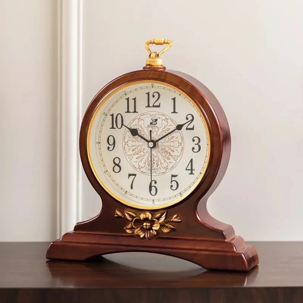 Creative Table Clock Wooden Silent Movement Clock Nordic Retro Living Room European Retro Home Table Clock Table Decoration Gift