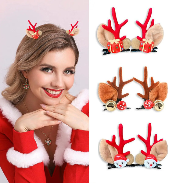Christmas Elk Horn Hair Clip  for Women Girls Delicate Santa Bell Deer Snowman Barrettes Xmas Party Holiday Hair Accessories