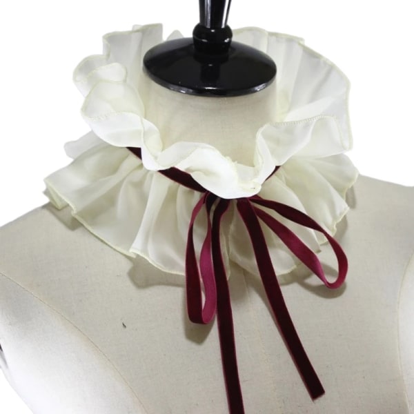 652F Women Ruffle Fake Collar Ribbon Choker Shawl Victorian Halloween Costume