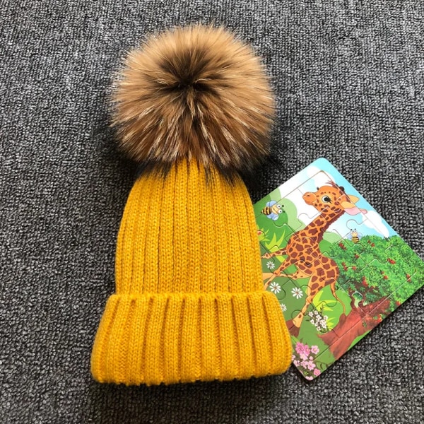 2022 New style Fashion Winter spring hats For Children Hat Skullies Beanies 15cm pompom fur Hat For Girls Cap bonnet enfant