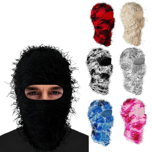 Balaclava Distressed Ski Mask Knitted Beanies Cap Winter Warm Full Face Shiesty Mask Ski Hats for Men Women Camouflage Balaclava