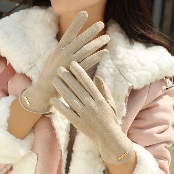 New Winter Padded Warm Gloves Cute Solid Color Suede Can Touch Screen Riding Ski Gloves For Women