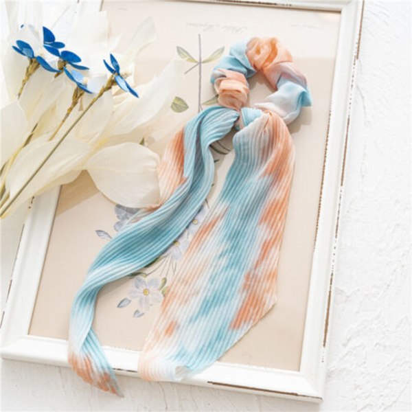 Gradient Elastic Hair Band Bow Long Ribbon Ponytail Scarf Tie Soft Pleated Sweet