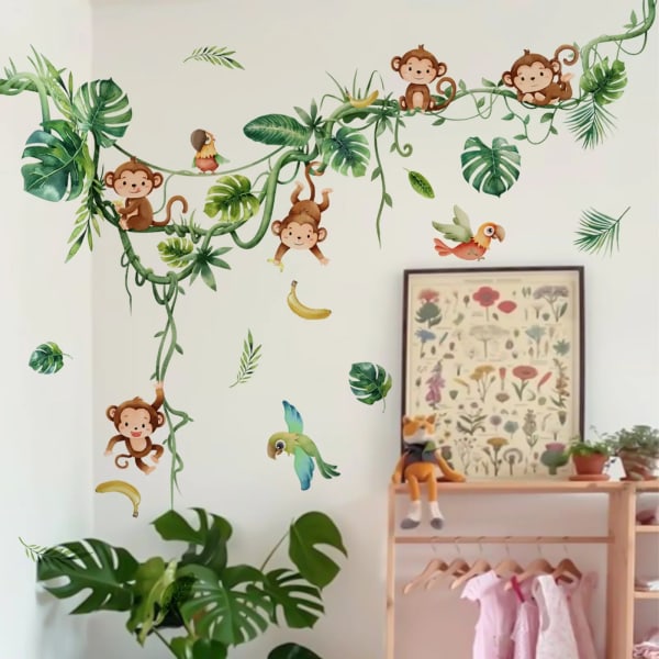 Large Forest Animal Monkey Wall Sticker for Kids Rooms Baby Bedroom Room Decor Nursery Children's Sticker Wallpaper Monkey Mural