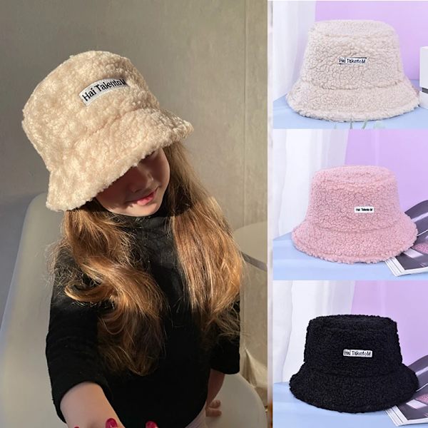 Winter Kids Bucket Hat Solid Color Lamb Wool Toddler Girl Boy Fisherman Cap Autumn Plush Warm Children Panama Sun Caps