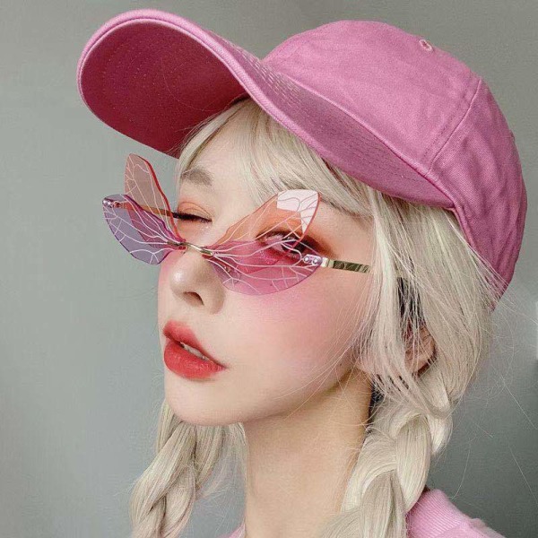 Frameless Trimming Sunglasses for Women Dragonfly Wings Shaped Eyewear for a Uni