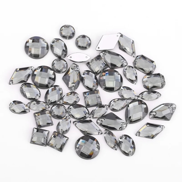 100pcs Mixed Shapes Rhinestones Glitter Crystal Acrylic Sew On Flatback Rhinestones Stone For DIY Clothes Sewing Beads