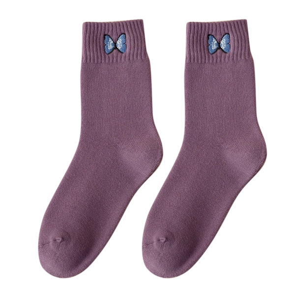 Purple Thick Socks Women Middle Tube Socks Autumn And Winter Plus Stock Android