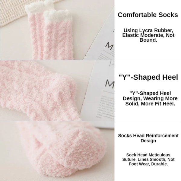 5 Pairs Women Thick Winter Warm Socks Fluffy Fuzzy Floor Sleep Kawaii Socks Colorful Cute Thermal White Soft Velvet Nylon Socks
