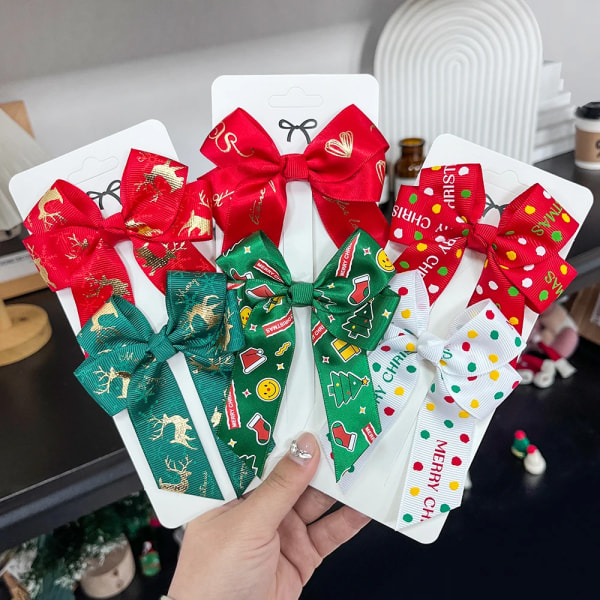 8pcs  New Year Party Christmas Decor Hair Bows Girl Kids Christmas Decorations Supplies Baby Hair Accessories Gift Wholesale