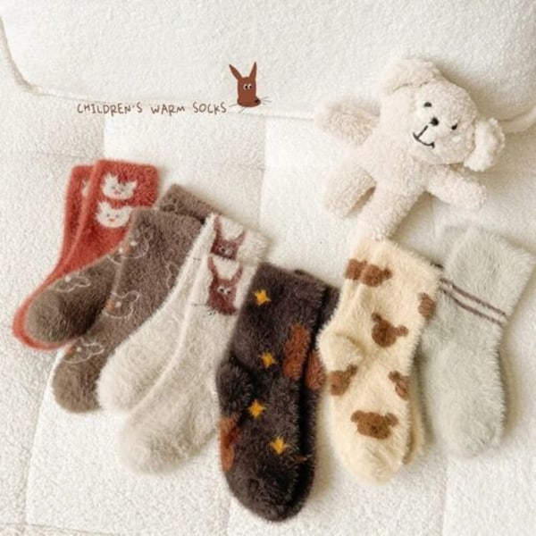 3Pairs Kid Winter Socks for Girls Boys Mink Velevt Mid-Calf Children Socks
