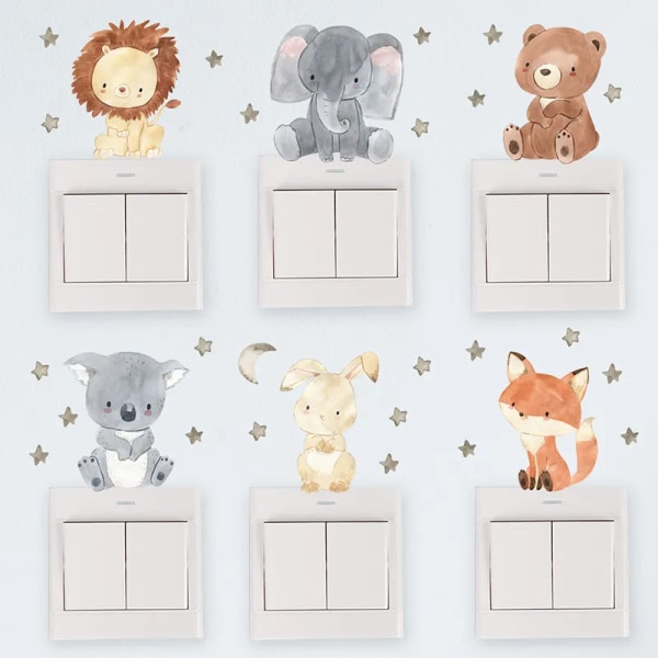 6pcs/lot Cartoon Switch Stickers Cute Elephant Panda Rabbits Power Socket Stickers Kids Room Wall Sticker Baby Room Wall Decals