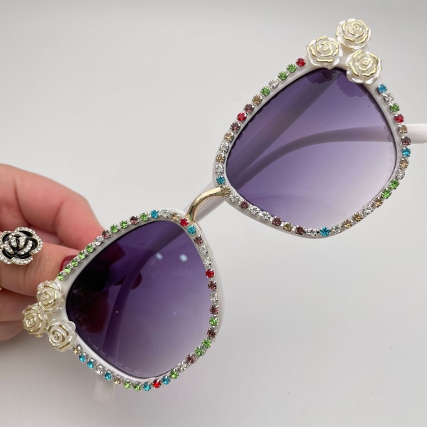 Womens Sunglasses UV400 Bling Colorful Rhinestone Square Personalized Party D