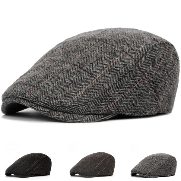 Fashion Berets Caps Men Women Cotton British Retro Plaid Flat Caps Male Autumn Winter Adjustable Driver Hat Unisex Duckbill Caps