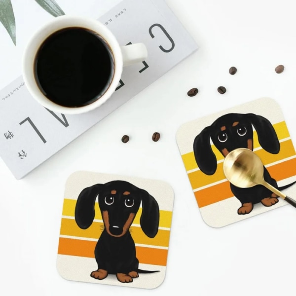 Dachshund Cartoon Dog Coasters PVC Leather Placemats Non-slip Insulation Coffee Mat for Home Kitchen Dining Pads Set of 4