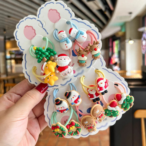 10Pair Cute Cartoon Christmas Elk Elastic Hair Bands Rubber Hair Rope Tie Girls Hair Scrunchie Ponytail Holder Hair Accessories