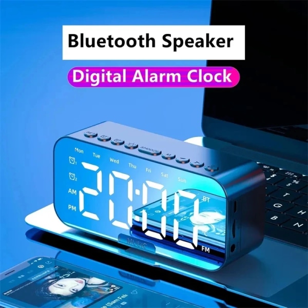 New 4IN1 Digital Alarm Clock LED Mirror Bluetooth Speaker Dual Alarm Clocks Music Player FM Radio Desktop Alarm Clock Speaker