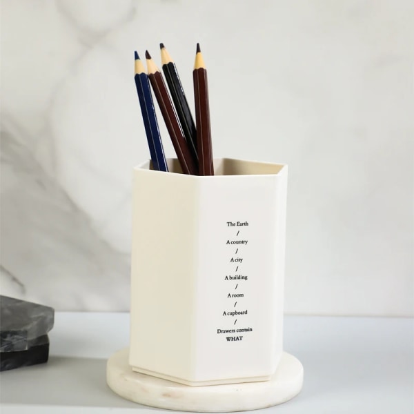 Simple Solid Hexagon Shaped Pen Holder Desktop Organizer School Office Pencil Holder Stationery Storage Box Container Gift