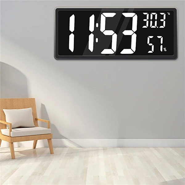 Home LED Digital Alarm Clock Wall Hanging Large Screen Auto Brightness