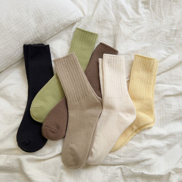 5 Pairs of women's autumn solid color cotton warm medium stockings
