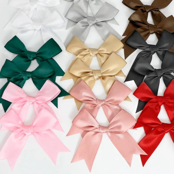 50PCS 85*85mm Pink Satin Ribbon Bows Decoration Bows For Craft Small Bowknot Gift Flower Wedding Bow Birth DIY Party Decoration