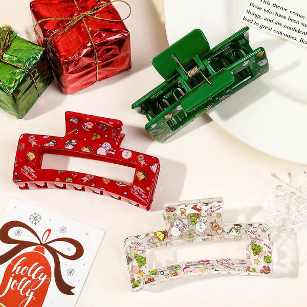 4pairs  Christmas Transparent Acrylic Hair Clip New Cute Large Hair Claw Barrettes Hairpin Snowman Elk Hair Accessories Xmas Headwear