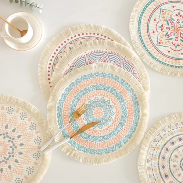 1Pcs Retro Cotton Linen Cup Coaster Decorative Mats Vase Mats Hand-Woven Carpet Pattern Cup Jute Placemats Kitchen Accessories