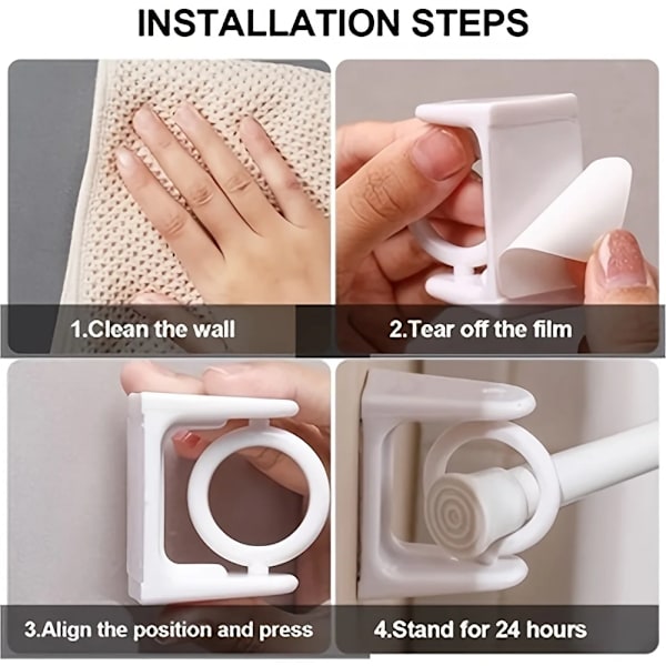 10pcs Curtain Rod Holder Clamp Hooks Adjustable Self Adhesive Clothes Rail Bracket 360 Rotation Home Kitchen Accessories