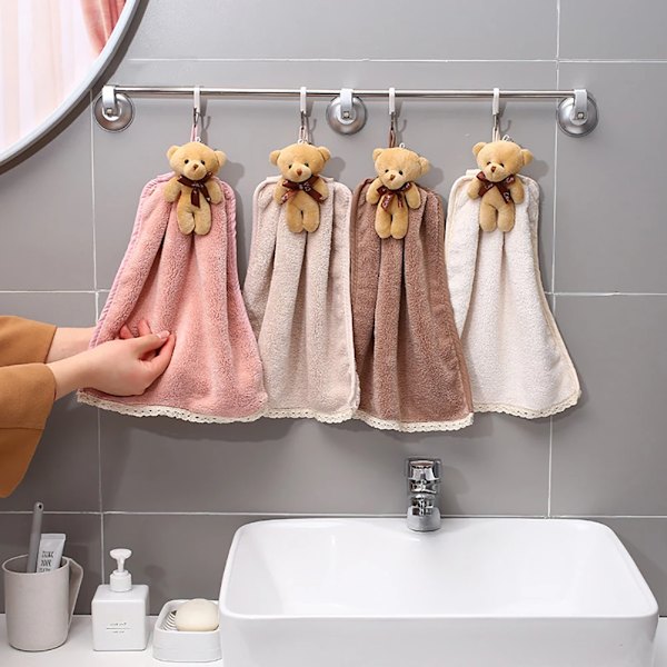 Cartoon Bear Wipe Hand Towel Soft Thicken Coral Fleece Super Absorbent Quick Dry Children Terry Towels for Kitchen Bathroom