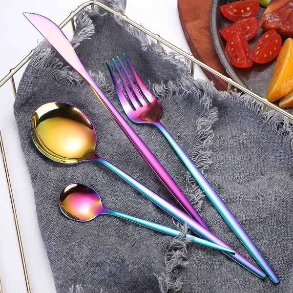 Golden Cutlery Tableware Stainless Steel Spoon and Fork Set Dining Table Sets Dinnerware Set Utensils Kitchen Accessories