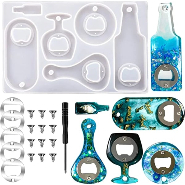 DIY Bottle Opener Tools Set Resin Molds Beer Opener Silicone Mold Making Jewelry Casting Wine Corkscrew Screwdriver Wrench Kit