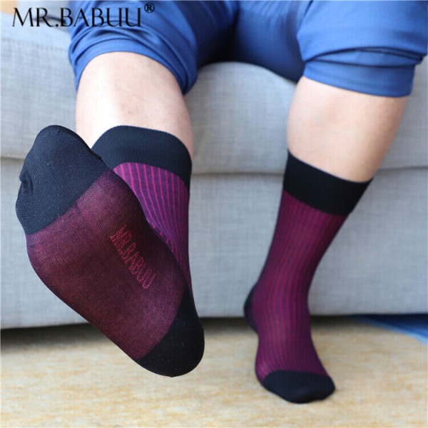 2Pairs Pack Men's mid calf colorful striped thin cotton sheer dress suit socks