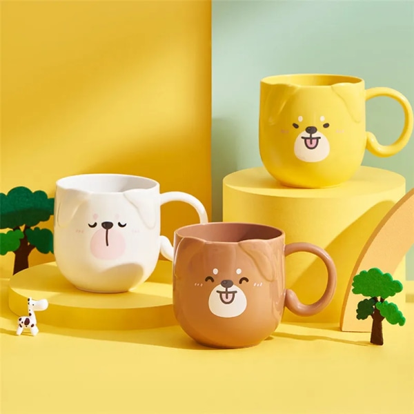 300-400ML Children Milk Coffee Cup With Handle Mug Plastic Water Cup Heat Resistant Cartoon Mouthwash Toothbrush Cup