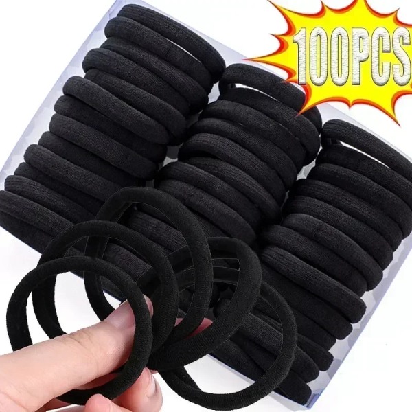 100PCS/Set Women Girls Basic Hair Bands Simple Solid Colors Elastic Headband Hair Ropes Ties Hair Accessories Ponytail Holder