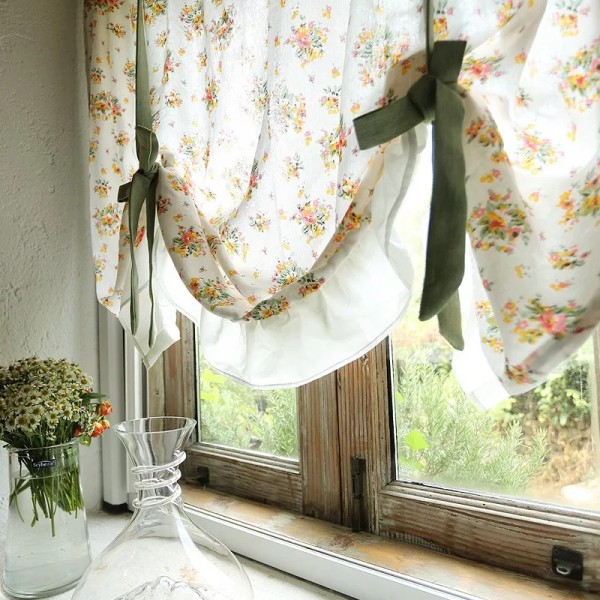Yellow Floral Curtains Semi Blackout American Style Pull Up Curtains Balloon Curtains Tie  Curtains Kitchen Living Room Bedroom