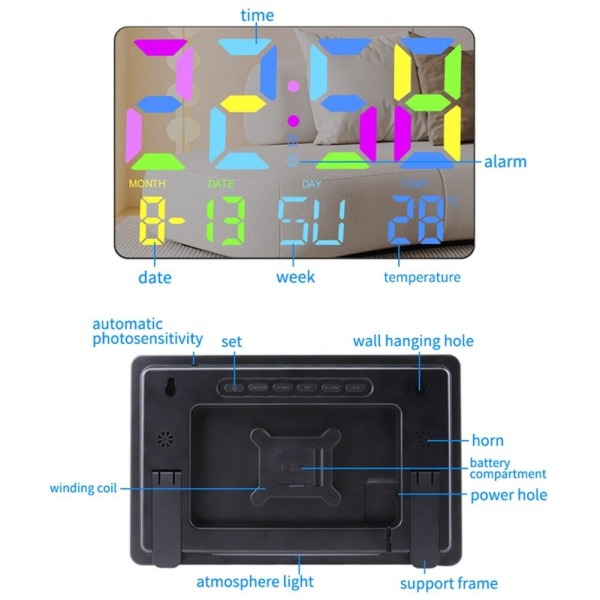 Digital Alarm Clock Alarm Clock Temperature Display Bedrooms Large Screen Mirror