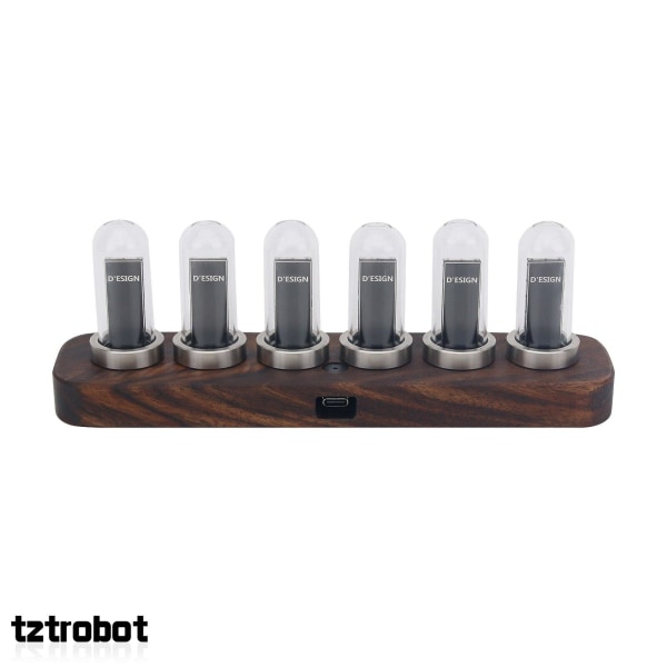 IPS RGB LED Music Spectrum Pseudo Glow Tube Rhythm Light Alarm Clock Walnut Base