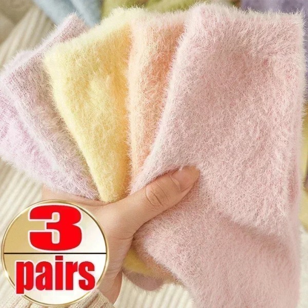 1/3Pairs Solid Cozy Hairy Mink Velvet Socks Women Autumn Winter Hosiery Thicken Warm Sleep Bed Floor Home Fluffy Kawaii Sock
