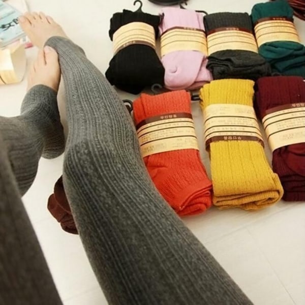 Ladies Womens Warm Thick Chunky Cable Ribbed Knitted Skinny Leggings Wool Pants