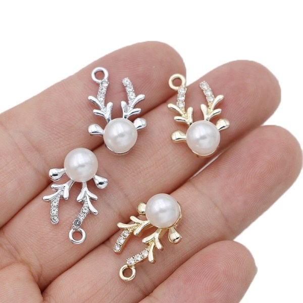 5Pcs Silver Plated Crystal Pearl Christmas Deer Charm Pendant for Jewelry Making Earrings Necklace DIY Accessories Craft 22x14mm