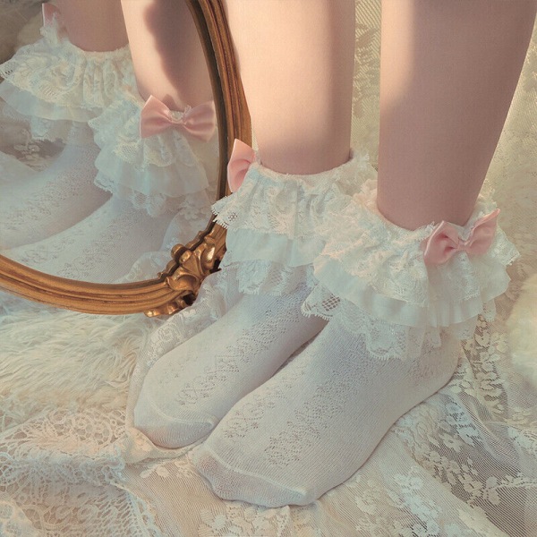 Japanese Lolita Lace Ruffled Bow Cotton Socks Cosplay Accessories Stockings