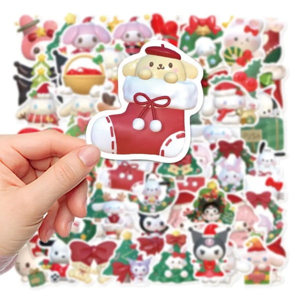 62PCS Christmas Sanrio Stickers HelloKitty Kuromi Melody Anime Stickers Decals DIY Notebook Luggage Phone Fridge Toys Gift