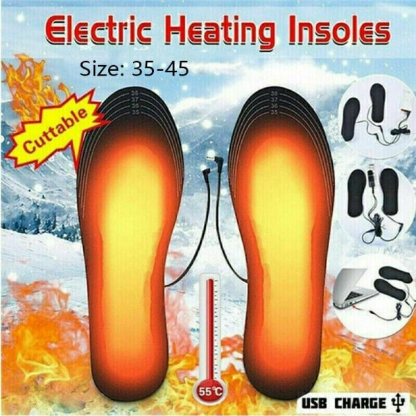 Pair Electric USB Heated Shoes Insoles Charging Feet Winter Warmer Rechargeable~