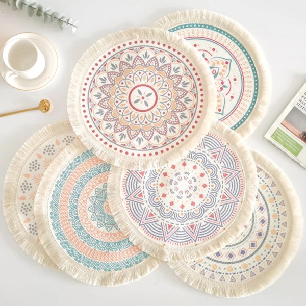1Pcs Retro Cotton Linen Cup Coaster Decorative Mats Vase Mats Hand-Woven Carpet Pattern Cup Jute Placemats Kitchen Accessories