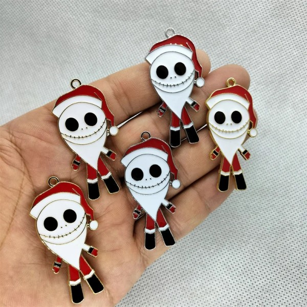 10pcs Enamel Santa Clause Charms Christmas Skull Pendants For DIY Earrings Bracelets Necklaces Jewelry Making Crafts Accessories