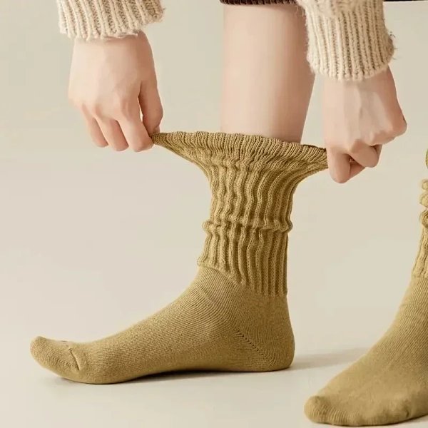 5 Pairs Thicken Warm Socks Women's Winter Simple Comfy Solid Color Slouchy Length Crew Sock Lightweight Stack Run Fitness Sox