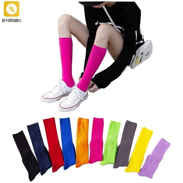 Socks Long Solid Color High Thigh Extra Knit Women Cotton Unisex Neon Girl High