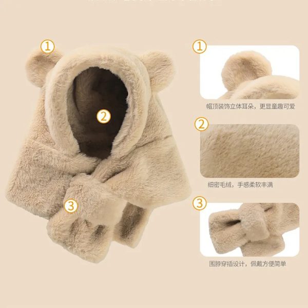 Söt Björn Vinter Plysch Barn Halsduk Mössa Baby Öronskydd Keps Barn Pojkar Flickor Utomhusskida Vindtät Beanies Neck Snood 3M-3Y