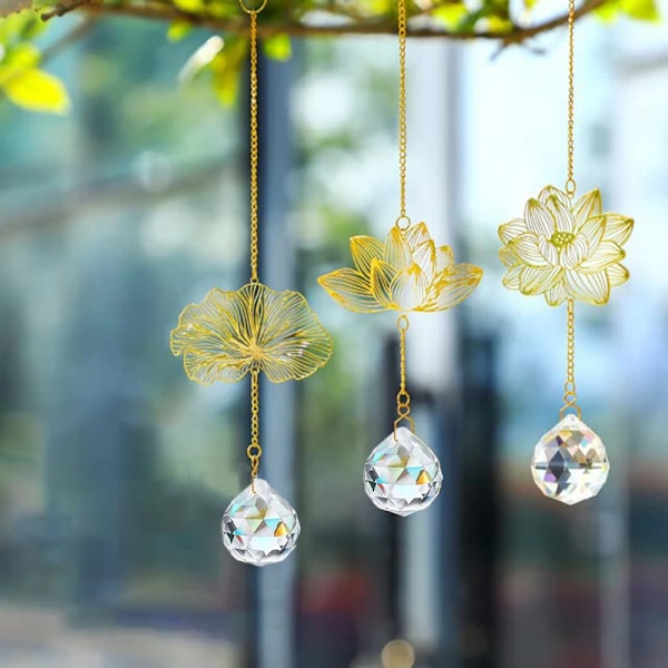 Hanging Suncatchers Crystal Lotus Shaped Light Catcher Rainbow Prism Chandeliers Pendant Wind Chimes Home Garden Wedding Decor